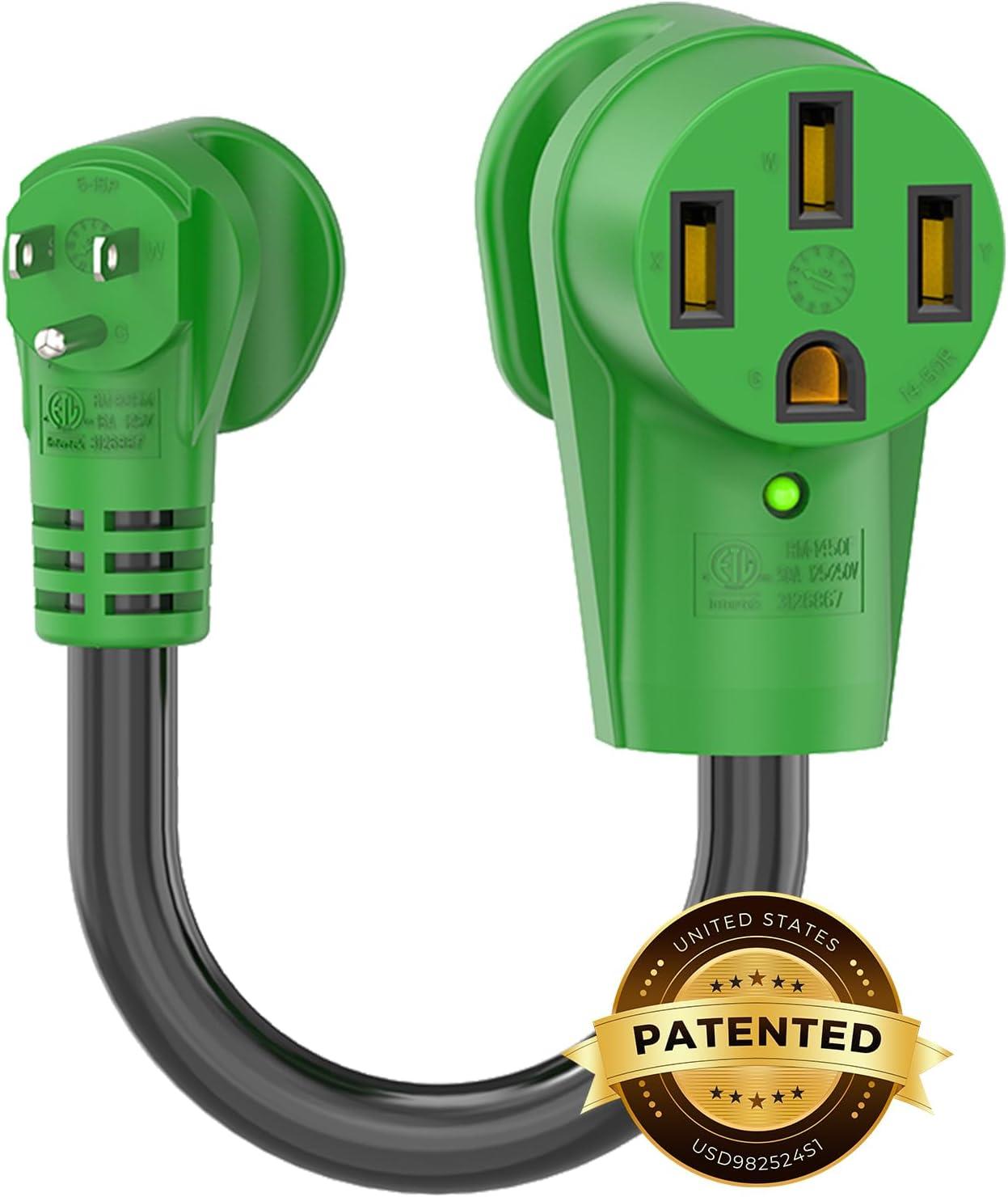 imageRVMATE 30 Amp to 110 Volt RV Adapter Cord 12 Inch 30 Amp to 15 Amp RV Electrical Adapter with LED Indicator 180 Degree Bend Power Adapter ETL Listed15M50F