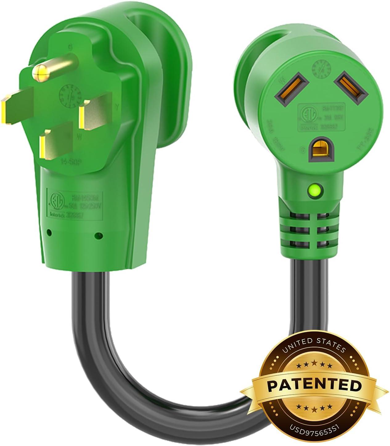 imageRVMATE 30 Amp to 110 Volt RV Adapter Cord 12 Inch 30 Amp to 15 Amp RV Electrical Adapter with LED Indicator 180 Degree Bend Power Adapter ETL Listed50M30F