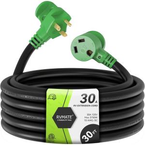 imageRVMATE 30 Amp 30 Feet RV Power Extension Cord with Easy Plugin Handle TT30P to TT30R LED Indicator 10 AWG ETL Listed30FT