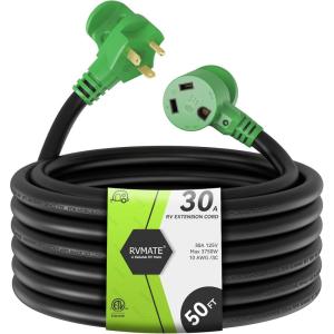 imageRVMATE 30 Amp 30 Feet RV Power Extension Cord with Easy Plugin Handle TT30P to TT30R LED Indicator 10 AWG ETL Listed50FT