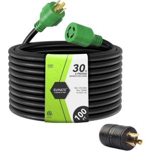 imageRVMATE 30 Amp Generator Cord 4 Prong 25 Feet NEMA L1430PL1430R 125250V Up to 7500W 10 Gauge SJTW Generator Extension Cord ETL Listed100FT