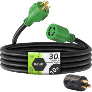 imageRVMATE 30 Amp Generator Cord 4 Prong 25 Feet NEMA L1430PL1430R 125250V Up to 7500W 10 Gauge SJTW Generator Extension Cord ETL Listed10FT