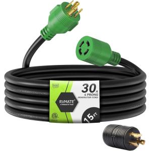 imageRVMATE 30 Amp Generator Cord 4 Prong 25 Feet NEMA L1430PL1430R 125250V Up to 7500W 10 Gauge SJTW Generator Extension Cord ETL Listed15FT
