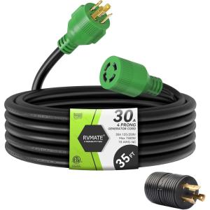imageRVMATE 30 Amp Generator Cord 4 Prong 25 Feet NEMA L1430PL1430R 125250V Up to 7500W 10 Gauge SJTW Generator Extension Cord ETL Listed35FT
