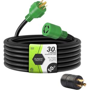 imageRVMATE 30 Amp Generator Cord 4 Prong 25 Feet NEMA L1430PL1430R 125250V Up to 7500W 10 Gauge SJTW Generator Extension Cord ETL Listed50FT