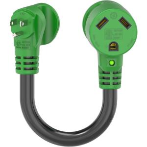 imageRVMATE 30 Amp to 110 Volt RV Adapter Cord 12 Inch 30 Amp to 15 Amp RV Electrical Adapter with LED Indicator 180 Degree Bend Power Adapter ETL Listed15M30F