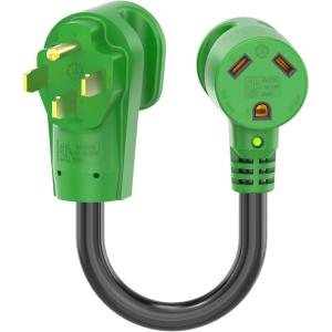 imageRVMATE 30 Amp to 110 Volt RV Adapter Cord 12 Inch 30 Amp to 15 Amp RV Electrical Adapter with LED Indicator 180 Degree Bend Power Adapter ETL Listed50M30F