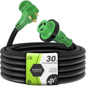 imageRVMATE 30 Feet 30 Amp RV Lockable Power Extension Cord with Easy Plugin Handle TT30P to L530R LED Indicator 10 AWG ETL Listed30FT