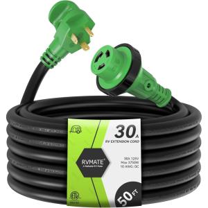 imageRVMATE 30 Feet 30 Amp RV Lockable Power Extension Cord with Easy Plugin Handle TT30P to L530R LED Indicator 10 AWG ETL Listed50FT