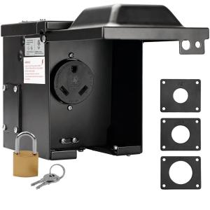 imageRVMATE 50 Amp 125250V RV Power Outlet Box Waterproof Lockable Enclosed Power Panel NEMA 1450R Receptacle ETL Listed BlackBlack