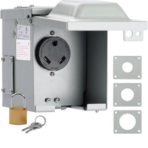imageRVMATE 50 Amp 125250V RV Power Outlet Box Waterproof Lockable Enclosed Power Panel NEMA 1450R Receptacle ETL Listed BlackGrey