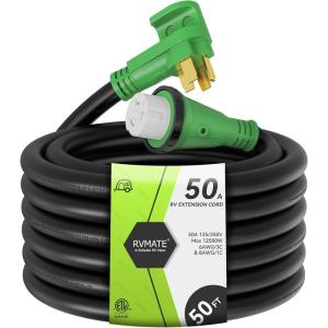 imageRVMATE 50 Amp 25 Feet RVGenerator Lockable Power Extension Cord Easy Plug in Handle 1450P to SS 250R with LED Indicator ETL Listed50FT