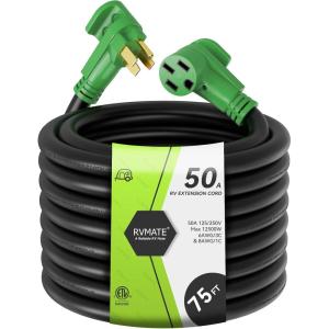 imageRVMATE 50 Amp 25 Feet RVGenerator Lockable Power Extension Cord Easy Plug in Handle 1450P to SS 250R with LED Indicator ETL Listed75FT