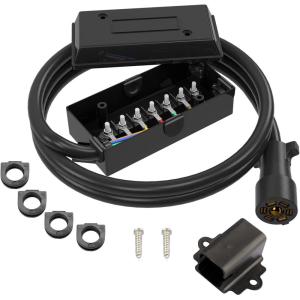 imageRVMATE 7 Way 8 Feet Trailer Cord Kit Include Plug Holder and Trailer Connector Cable Wiring Harness with Waterproof Junction Box