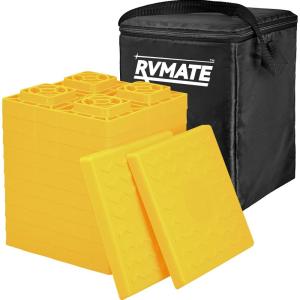 imageRVMATE RV Leveling Blocks 12 Pack Heavy Duty Camper Leveling Blocks Leveling Blocks for RVs Reduce Trailer Movement Trailer Leveling Blocks Great for Single and Dual Wheels YellowYellow