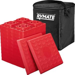 imageRVMATE RV Leveling Blocks 12 Pack Heavy Duty Camper Leveling Blocks Leveling Blocks for RVs Reduce Trailer Movement Trailer Leveling Blocks Great for Single and Dual Wheels YellowRed