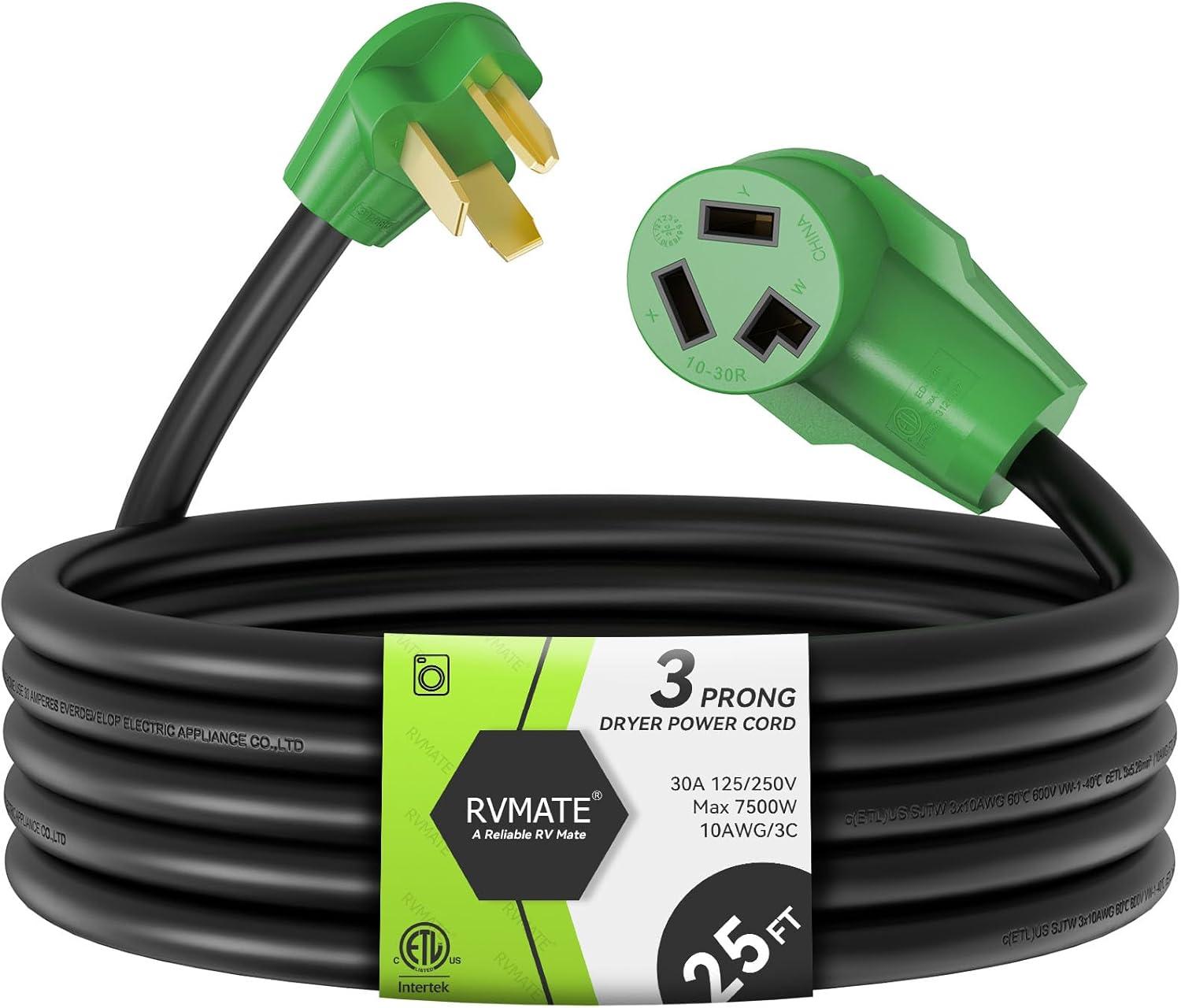 imageRVMATE 4 Prong Dryer Extension Cord 25 Feet 30 Amp NEMA 1430P to 1430R 125V250V Waterproof PVC Jacket Perfect for Dryer Power Extension ETL ListedNEMA 1030PR