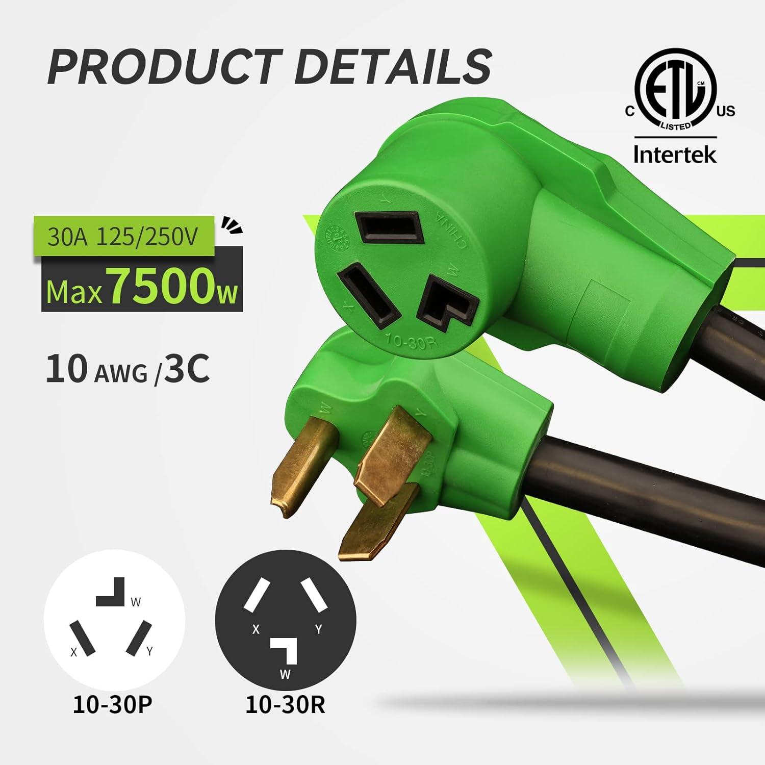 imageRVMATE 4 Prong Dryer Extension Cord 25 Feet 30 Amp NEMA 1430P to 1430R 125V250V Waterproof PVC Jacket Perfect for Dryer Power Extension ETL ListedNEMA 1030PR