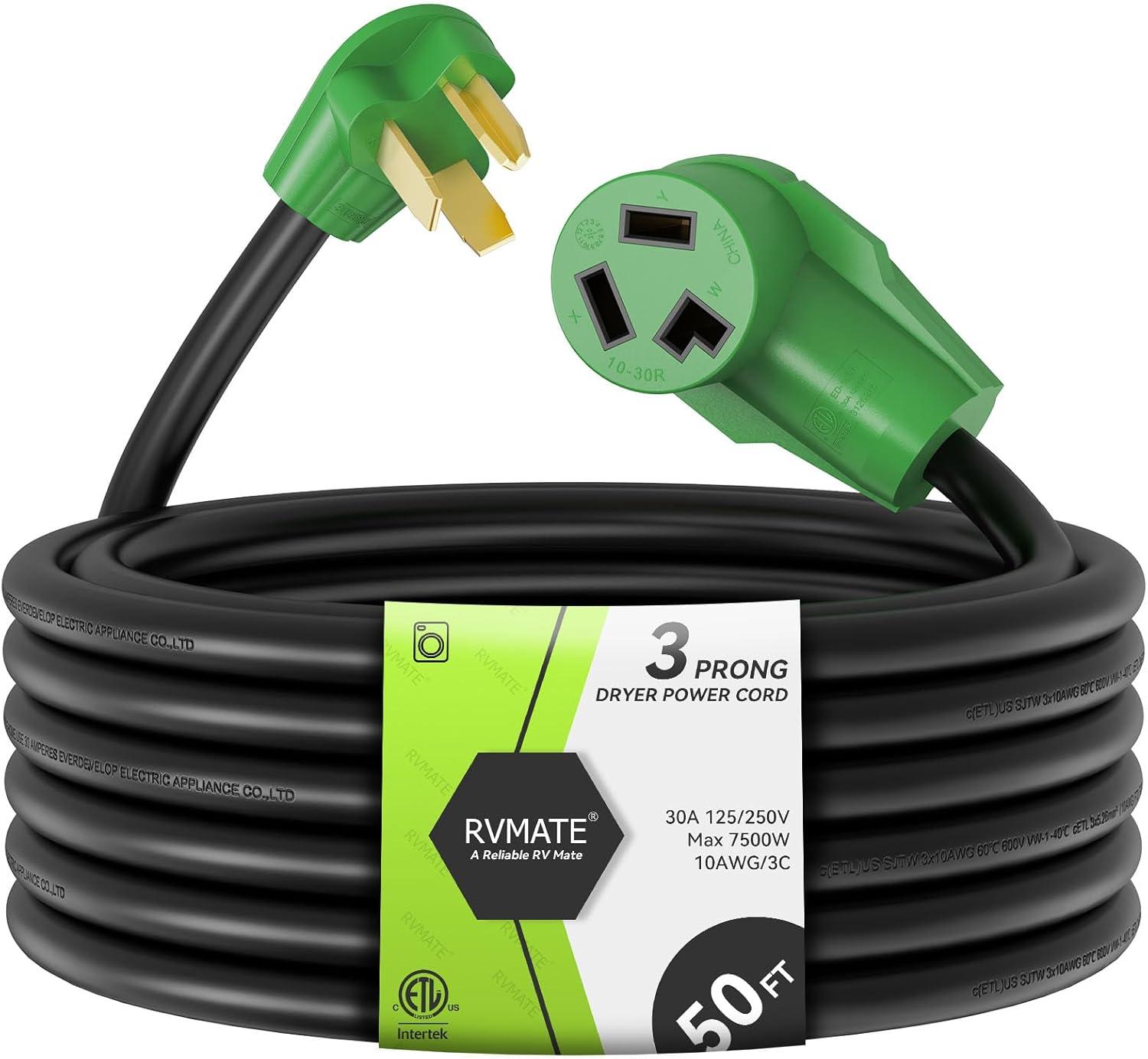 imageRVMATE 4 Prong Dryer Extension Cord 25 Feet 30 Amp NEMA 1430P to 1430R 125V250V Waterproof PVC Jacket Perfect for Dryer Power Extension ETL ListedNEMA 1030PR