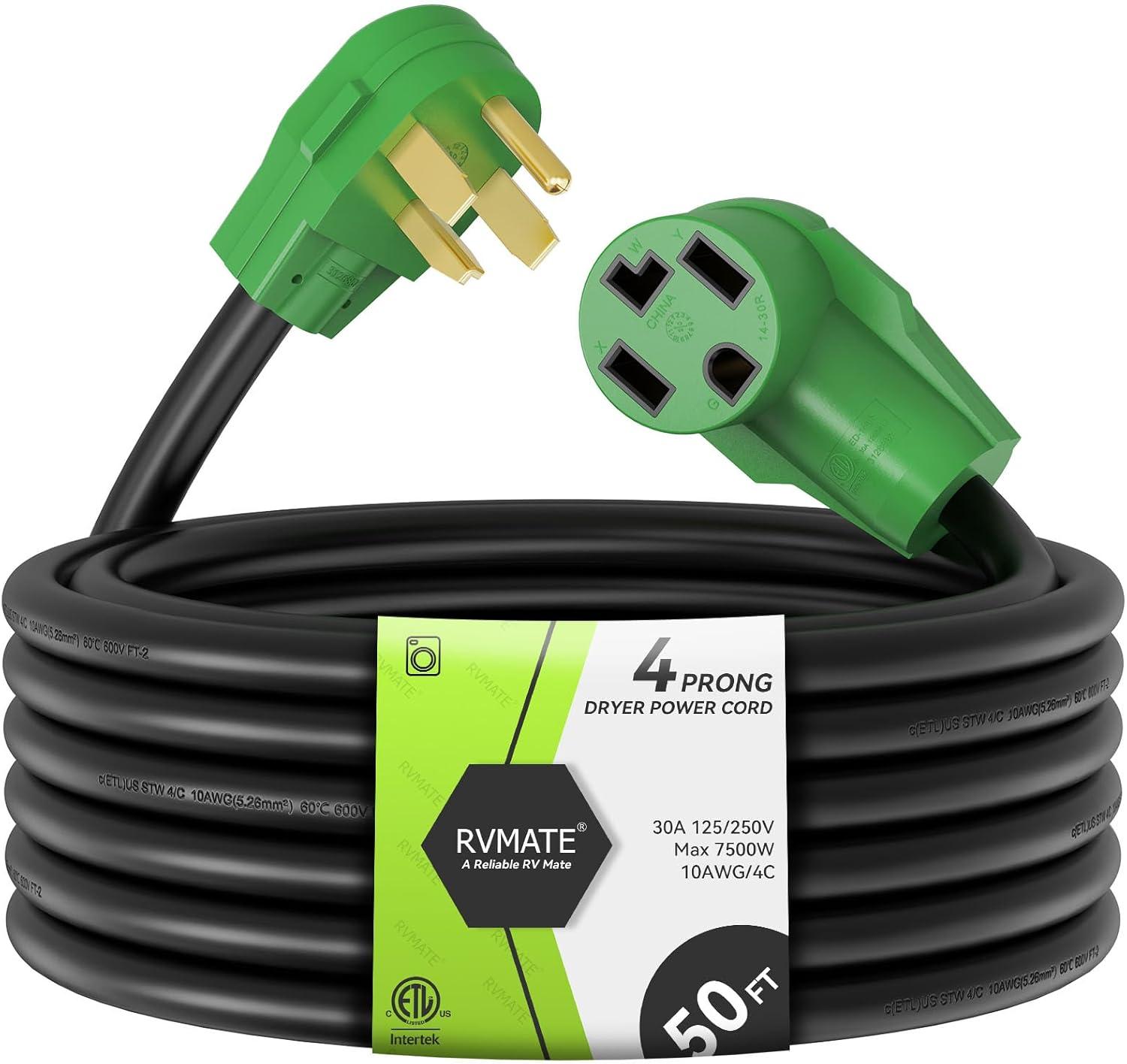 imageRVMATE 4 Prong Dryer Extension Cord 25 Feet 30 Amp NEMA 1430P to 1430R 125V250V Waterproof PVC Jacket Perfect for Dryer Power Extension ETL ListedNEMA 1430PR