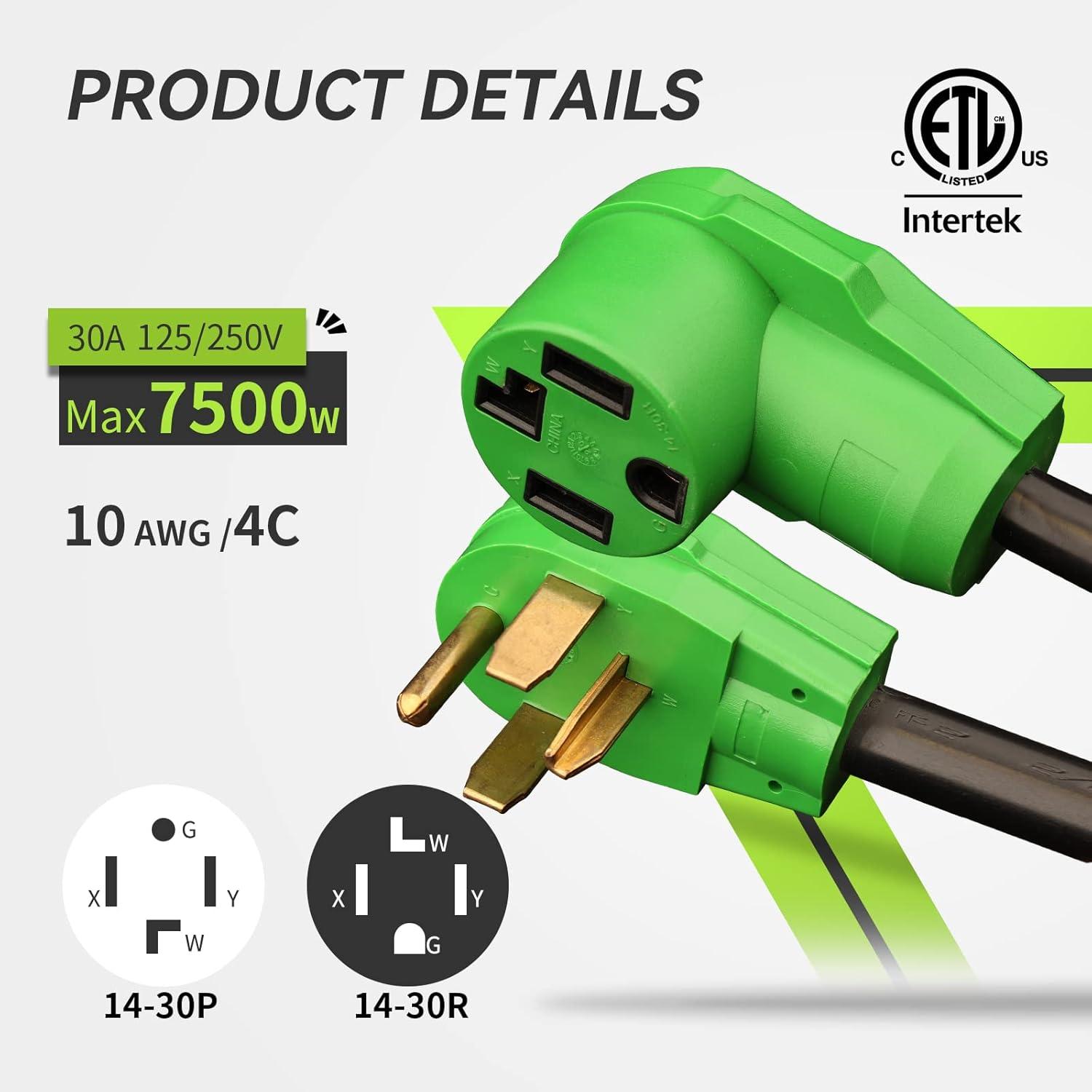 imageRVMATE 4 Prong Dryer Extension Cord 25 Feet 30 Amp NEMA 1430P to 1430R 125V250V Waterproof PVC Jacket Perfect for Dryer Power Extension ETL ListedNEMA 1430PR