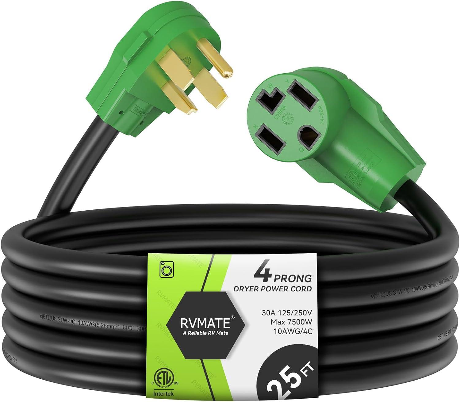 imageRVMATE 4 Prong Dryer Extension Cord 25 Feet 30 Amp NEMA 1430P to 1430R 125V250V Waterproof PVC Jacket Perfect for Dryer Power Extension ETL ListedNEMA 1430PR