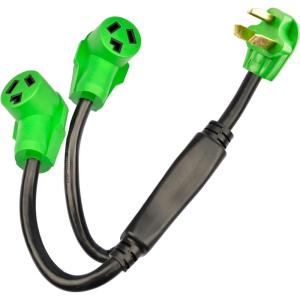 imageRVMATE 3 Prong Dryer Splitter 30 Amp NEMA 1030P to 21030R Y Receptacle 265 Inch Built to Last Waterproof PVC Jacket1030P