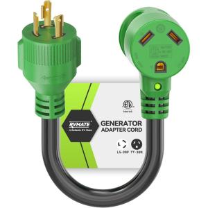 imageRVMATE 4 Prong 12 Inch 30 Amp to 30 Amp RV Generator Adapter Cord ETL Certified STW 104 L1430P Male Plug to TT30R Female Connector with LED Indicator3 PRONG 30A TO 30A