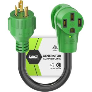 imageRVMATE 4 Prong 12 Inch 30 Amp to 30 Amp RV Generator Adapter Cord ETL Certified STW 104 L1430P Male Plug to TT30R Female Connector with LED Indicator3 PRONG 30A TO 50A