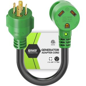 imageRVMATE 4 Prong 12 Inch 30 Amp to 30 Amp RV Generator Adapter Cord ETL Certified STW 104 L1430P Male Plug to TT30R Female Connector with LED Indicator4 PRONG 30A TO 30A