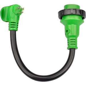 imageRVMATE Marine Shore Power Boat Adapter 30amp Male to 15amp Female 18 inch 10AWG3 Cord STOW blackgreen515P Male to L530R Female