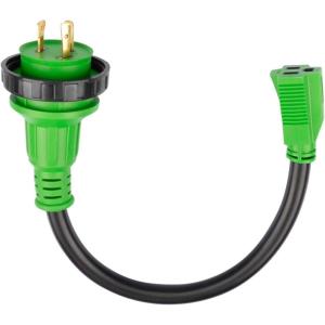 imageRVMATE Marine Shore Power Boat Adapter 30amp Male to 15amp Female 18 inch 10AWG3 Cord STOW blackgreenL530P Male to 515R Female
