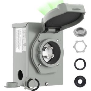 imageRVMATE PreDrilling 30 Amp Generator Power Inlet Box NEMA L530P 125V 3750W Power Inlet Box Waterproof for Outdoor UseNEMA L1430P