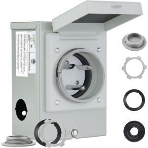 imageRVMATE PreDrilling 30 Amp Generator Power Inlet Box NEMA L530P 125V 3750W Power Inlet Box Waterproof for Outdoor UseNEMA TT30P
