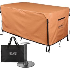 imageRVMATE Rectangular Patio Table Cover Heavy Duty Vinyl Waterproof Patio Furniture Cover for Outdoor Dining Table and Chairs Fit up to 111L x 74W x 28H inch