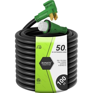image:imageRVMATE 50 Amp 100 Feet RVGenerator Lockable Power Extension Cord Easy Plug in Handle 1450P to SS 250R with LED Indicator ETL Listed100FT