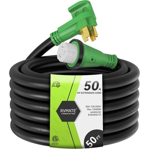image:imageRVMATE 50 Amp 100 Feet RVGenerator Lockable Power Extension Cord Easy Plug in Handle 1450P to SS 250R with LED Indicator ETL Listed50FT
