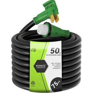 image:imageRVMATE 50 Amp 100 Feet RVGenerator Lockable Power Extension Cord Easy Plug in Handle 1450P to SS 250R with LED Indicator ETL Listed75FT